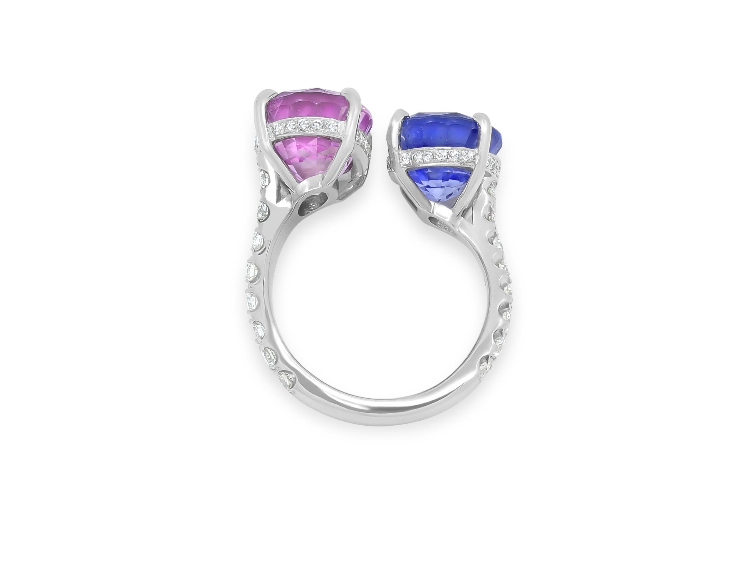 Bypass-Ring, AGL-zertifizierter 8,02 Karat rosa Saphir & 7,05 Karat blauer Saphir (Ovalschliff)