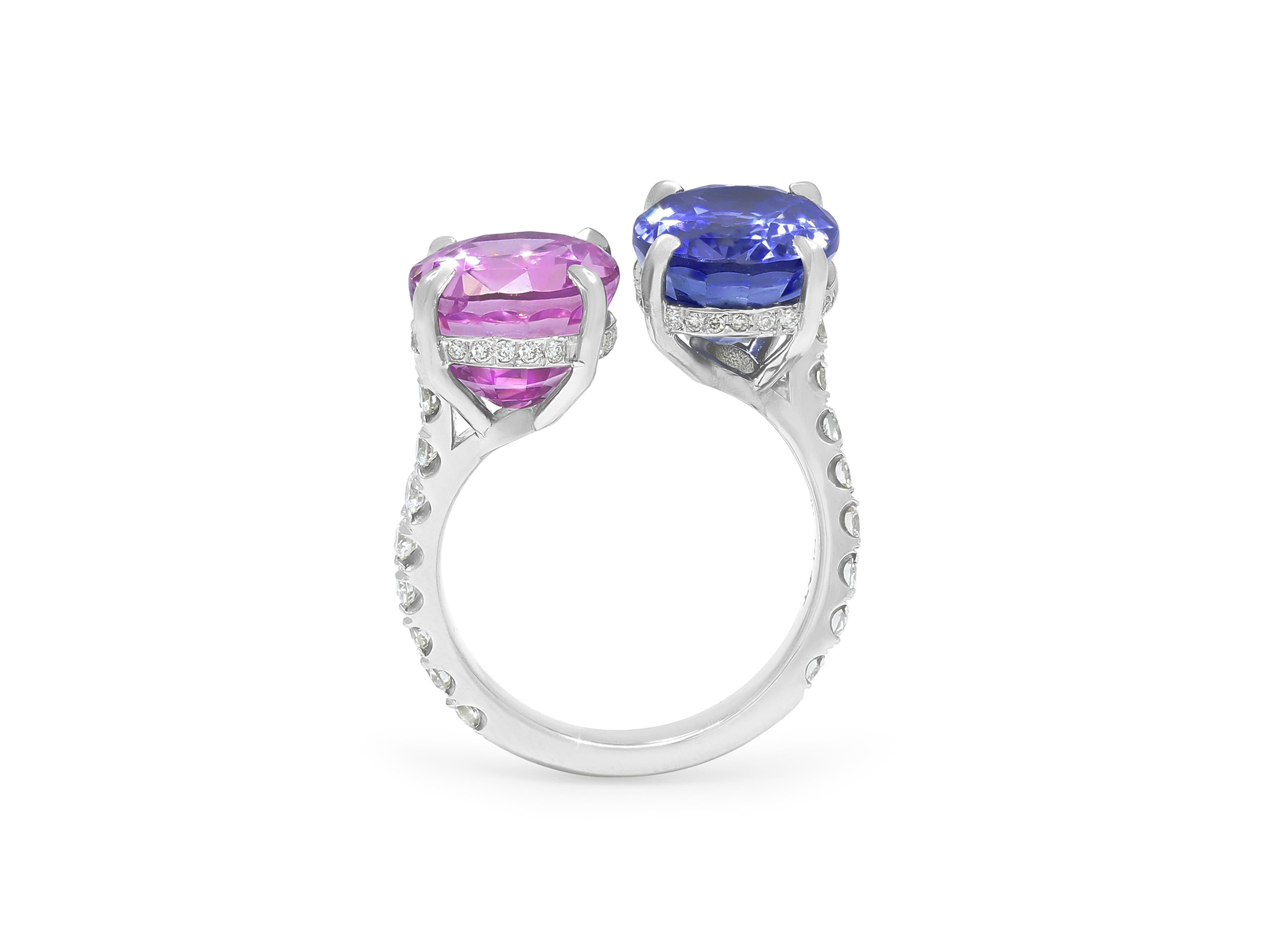 Bypass-Ring, AGL-zertifizierter 8,02 Karat rosa Saphir & 7,05 Karat blauer Saphir im Zustand „Hervorragend“ in Beverly Hills, CA