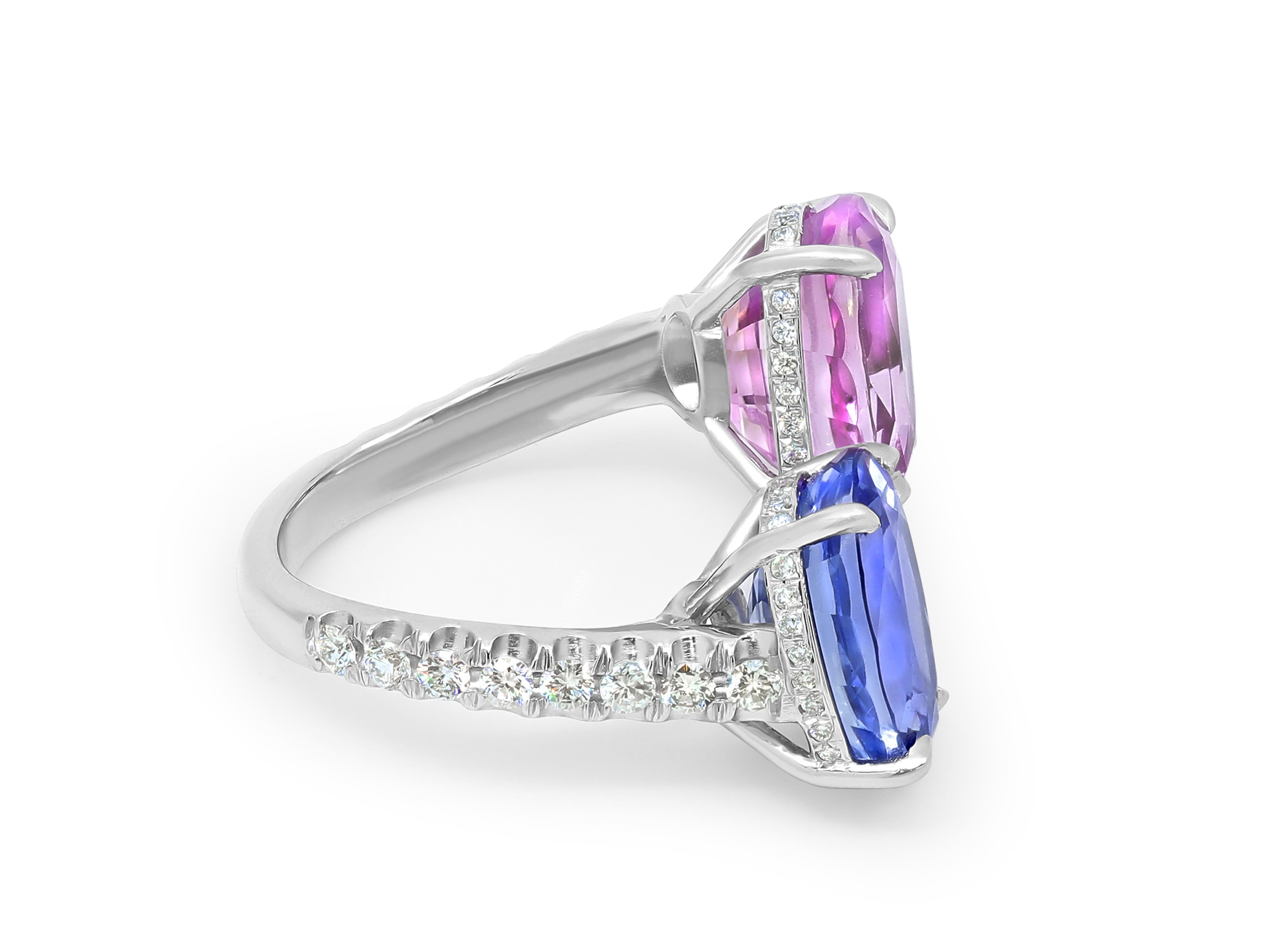 Bypass-Ring, AGL-zertifizierter 8,02 Karat rosa Saphir & 7,05 Karat blauer Saphir Damen