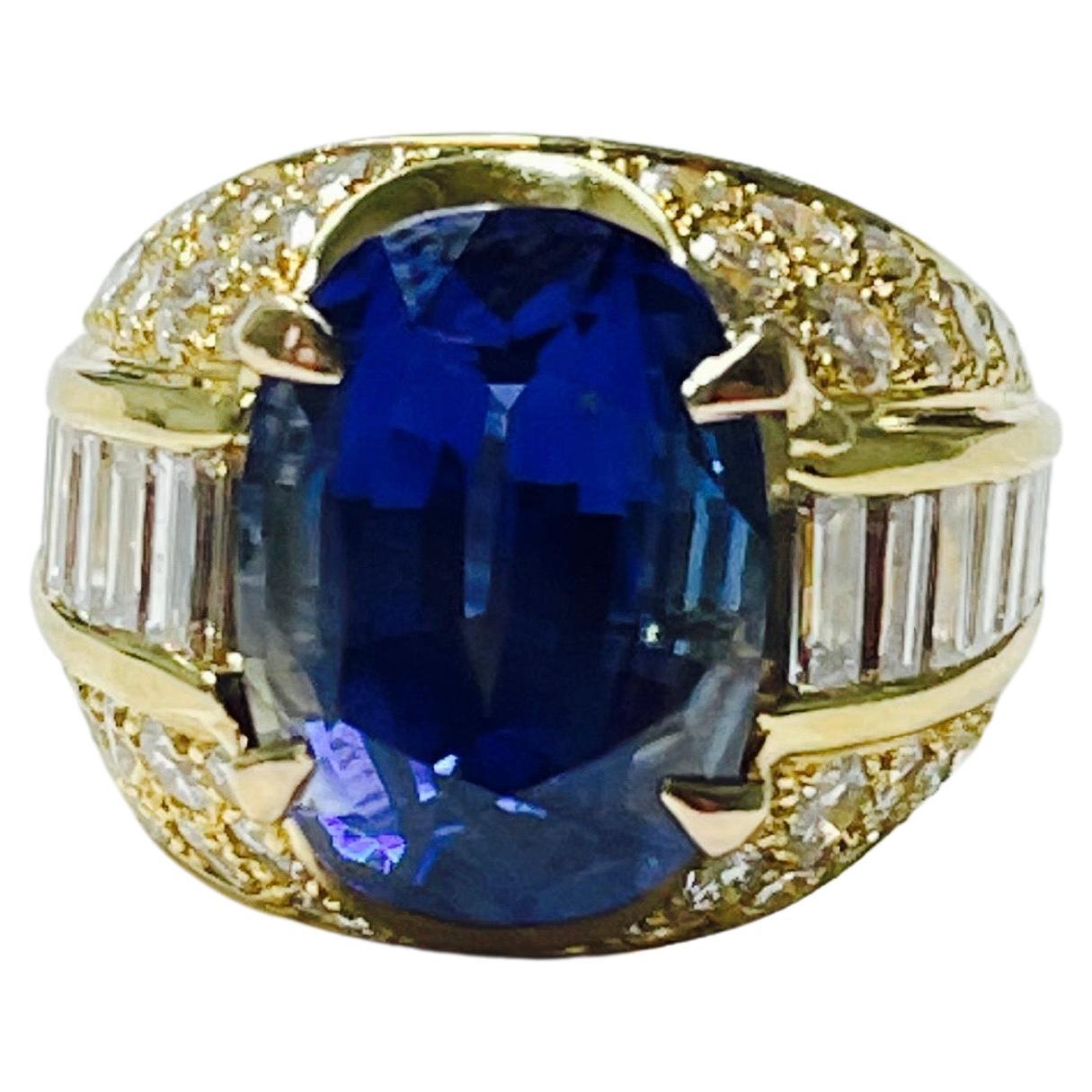 AGL certified 8.02 carats No heat blue sapphire and diamond engagement ring handcrafted in 18K yellow gold. 
The details are as follows : 
Blue sapphire : 8.02 carats 
Blue sapphire origin : Madagascar 
Treatments : No heat 
Gorgeous blue color