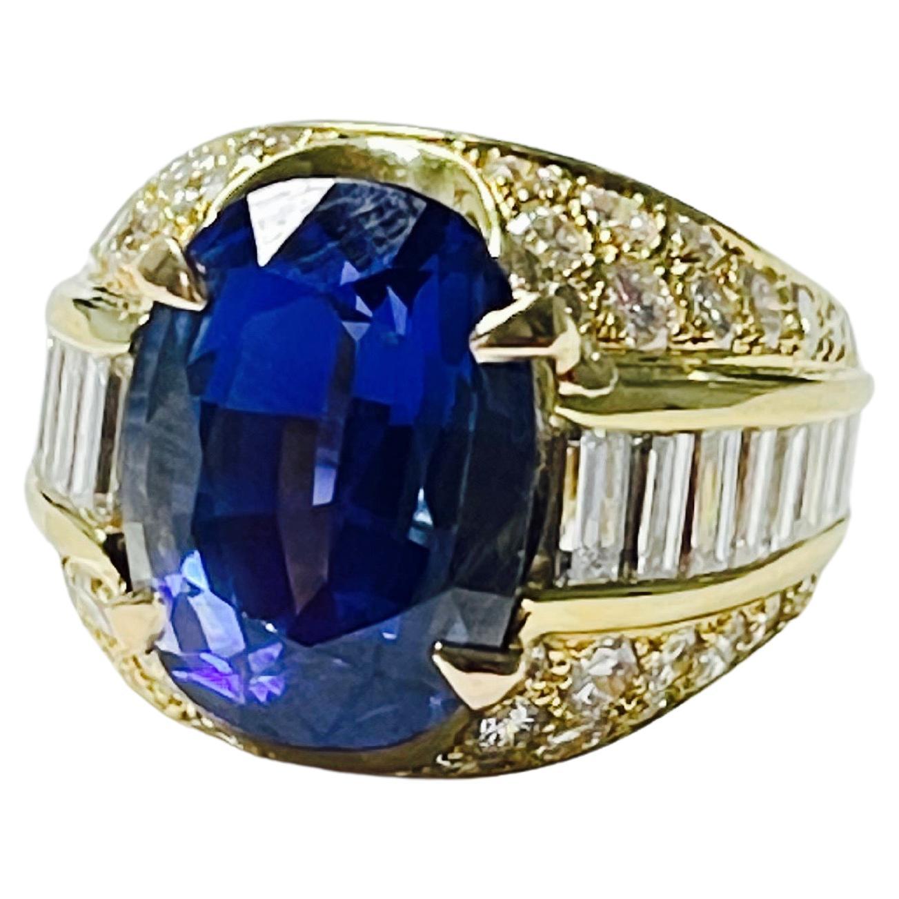 Oval Cut AGL Certified 8.02 Carats No Heat Blue Sapphire and Diamond Engagement Ring