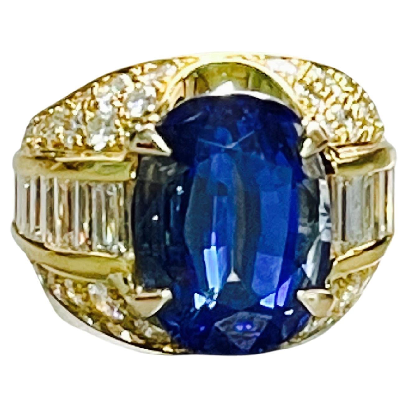 AGL Certified 8.02 Carats No Heat Blue Sapphire and Diamond Engagement Ring In New Condition In New York, NY