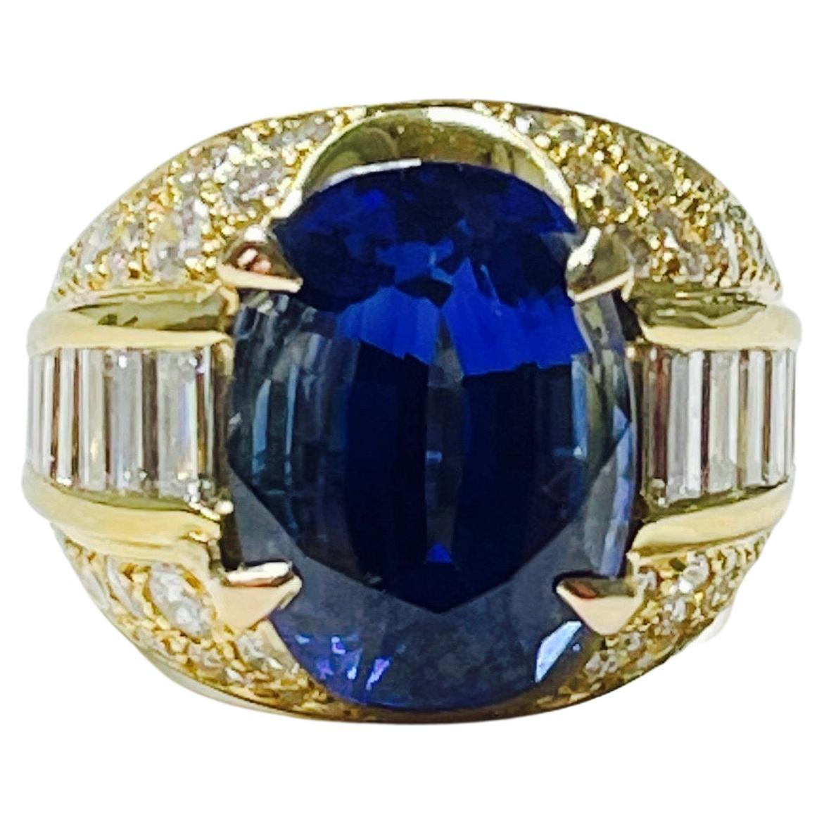 Women's AGL Certified 8.02 Carats No Heat Blue Sapphire and Diamond Engagement Ring