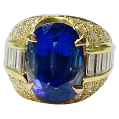 AGL Certified 8.02 Carats No Heat Blue Sapphire and Diamond Engagement Ring
