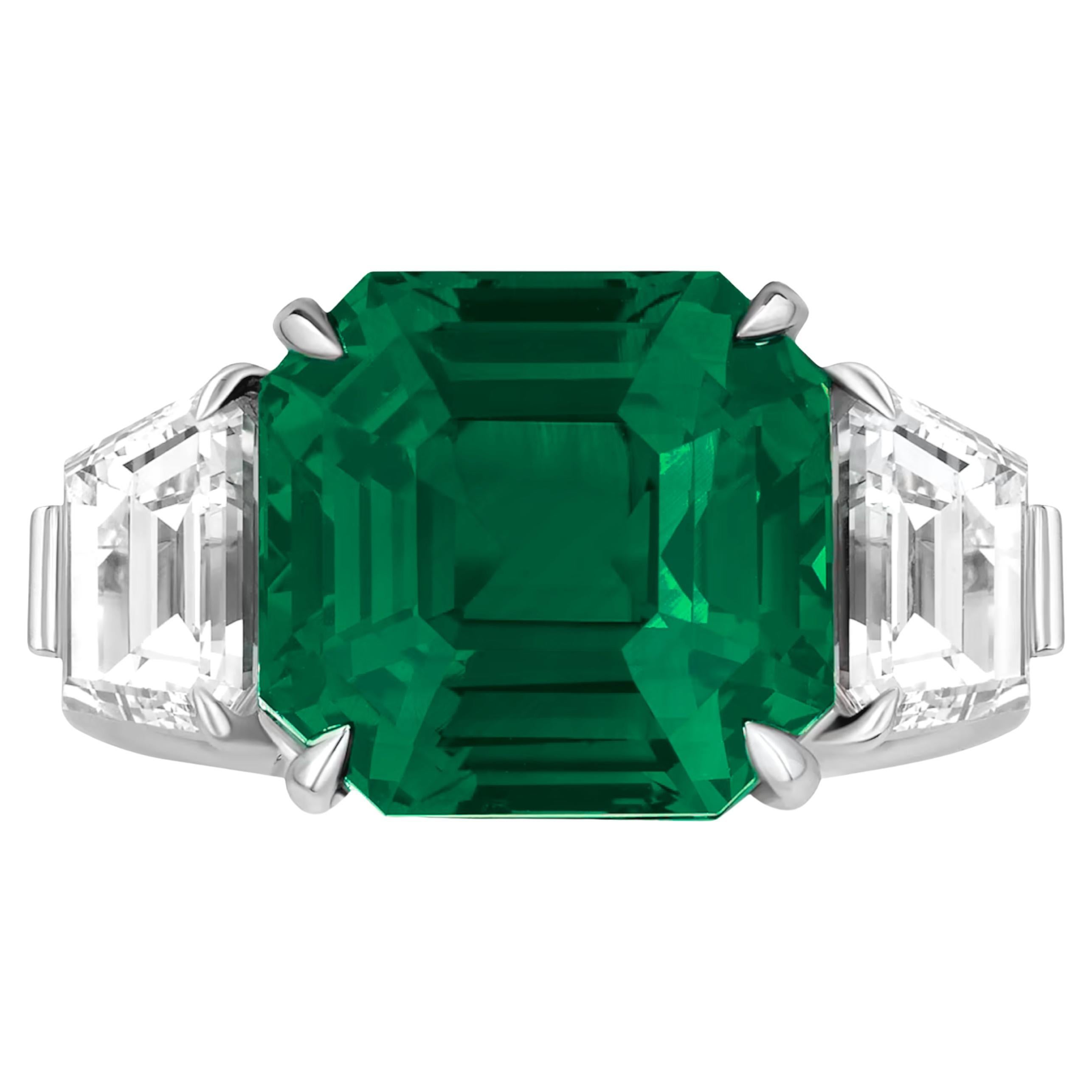 Bague en platine avec émeraude colombienne mineure de 8,18 carats certifiée AGL