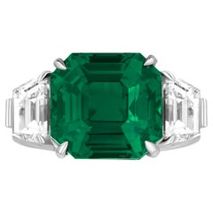 AGL Certified 8.18 Carat COLOMBIAN Minor Oil Emerald Diamond Platinum Ring