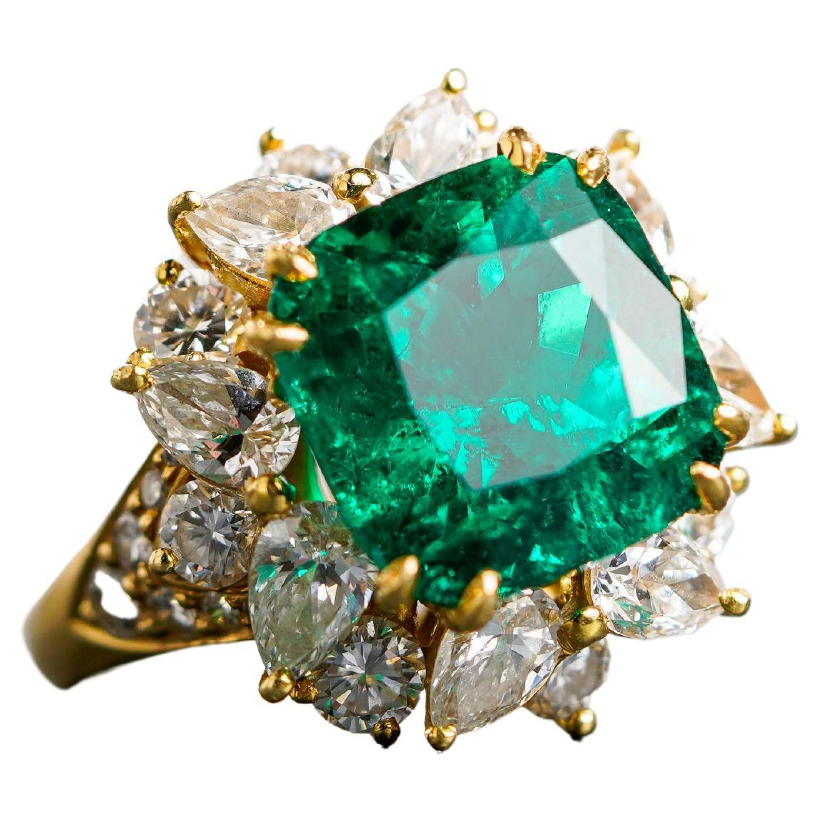 AGL Certified 8.39 Colombian Emerald and Diamond Ring For Sale