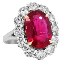 Cocktailring, AGL-zertifizierter 8,43 Karat natürlicher ovaler Rubin 18 Karat Gold Diamant