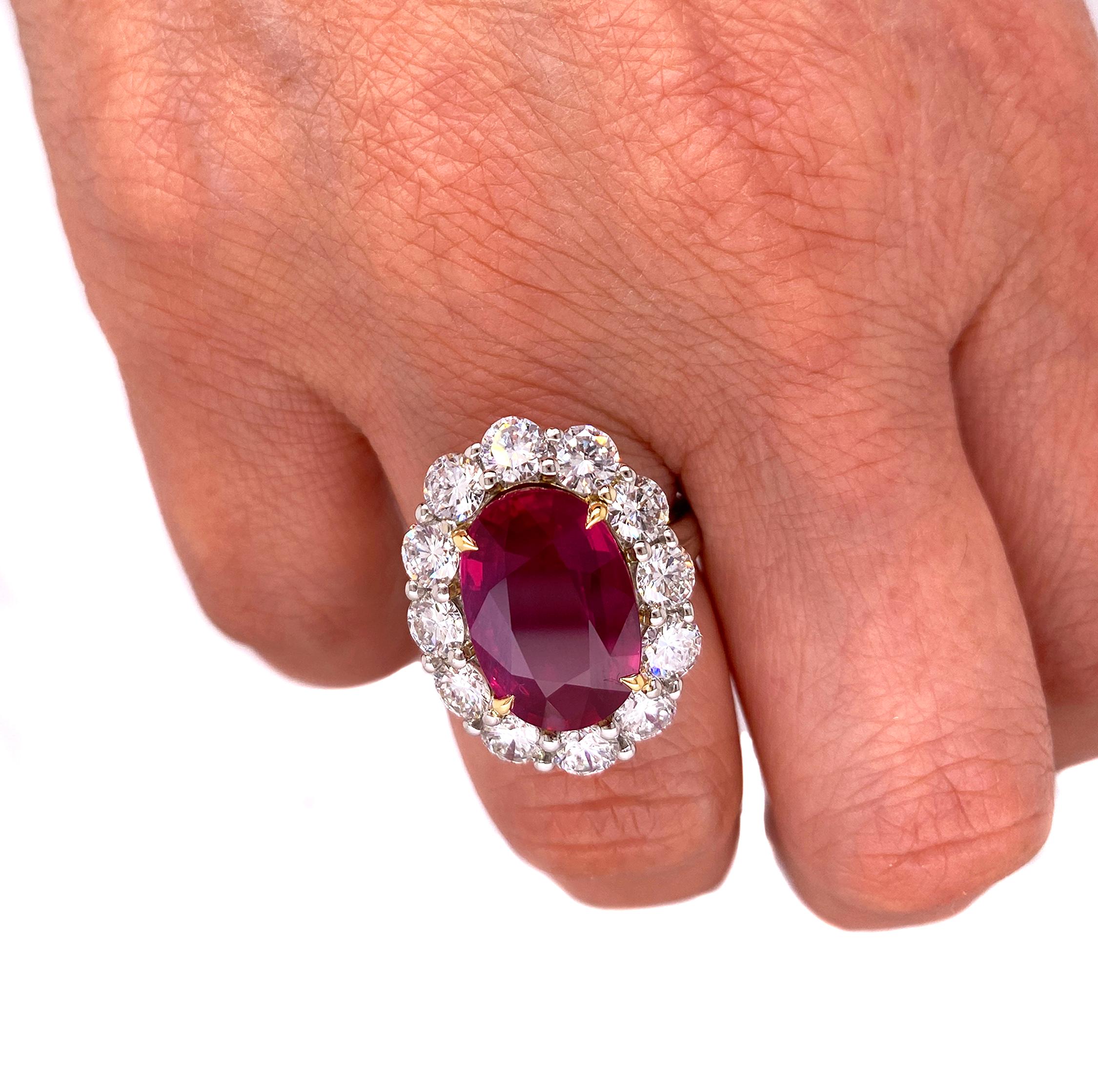 Cocktailring, AGL-zertifizierter 8,43 Karat natürlicher ovaler Rubin 18 Karat Gold Diamant (Zeitgenössisch)