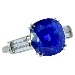 AGL Certified 8.463 ct. Unheated & Untreated Blue Sapphire & Fine Diamond Ring