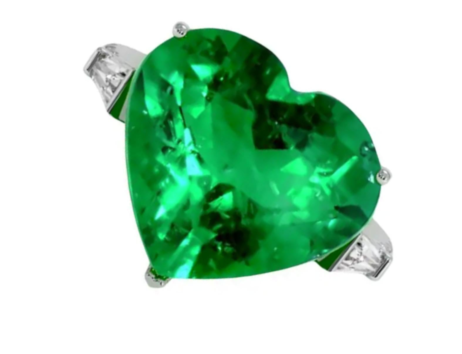 AGL zertifizierter 8,58 Karat Herzform Minor Smaragd Diamantring (Zeitgenössisch) im Angebot