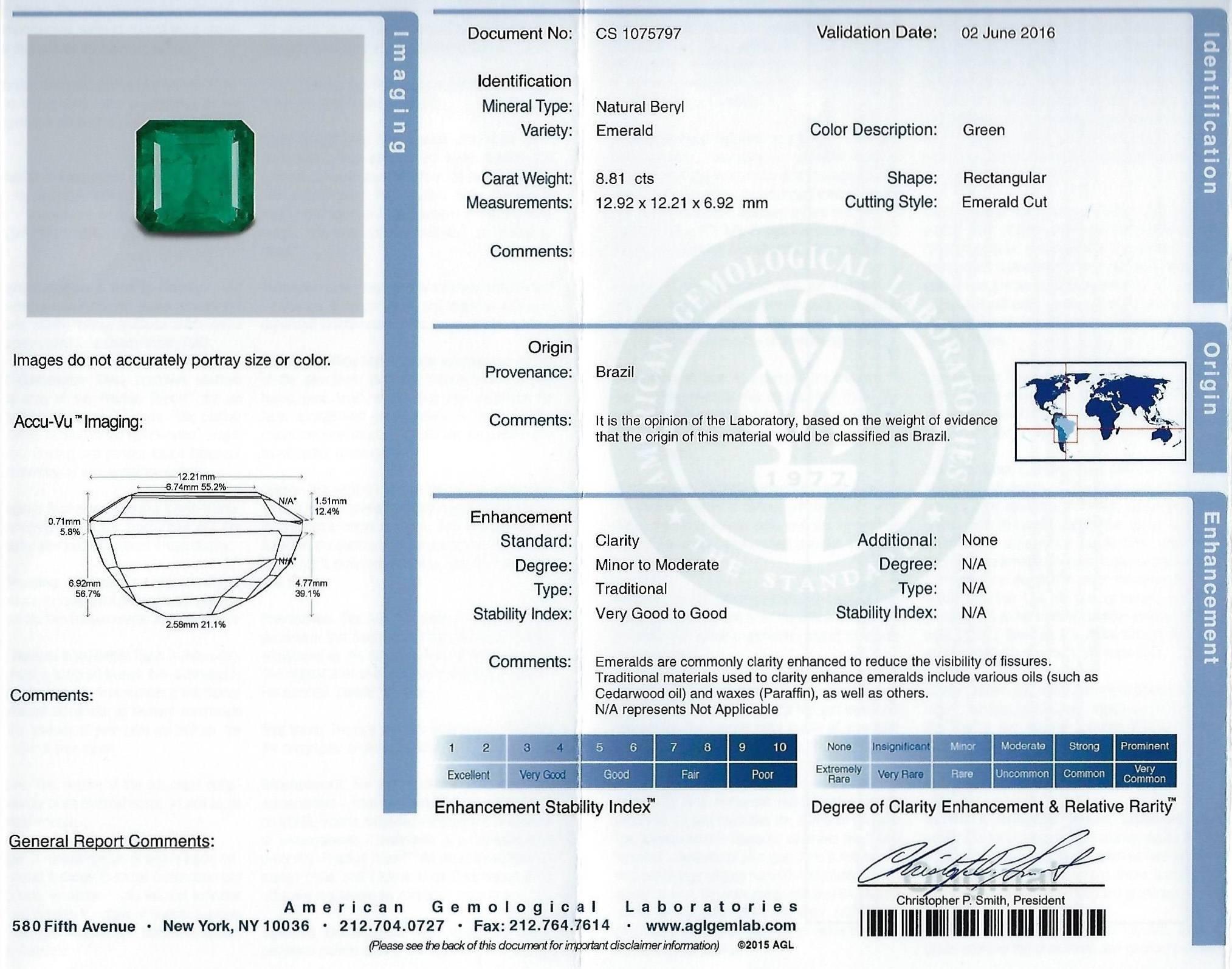 Goldring mit 8,81 Karat Smaragd und Diamant, AGL-zertifiziert im Angebot 3