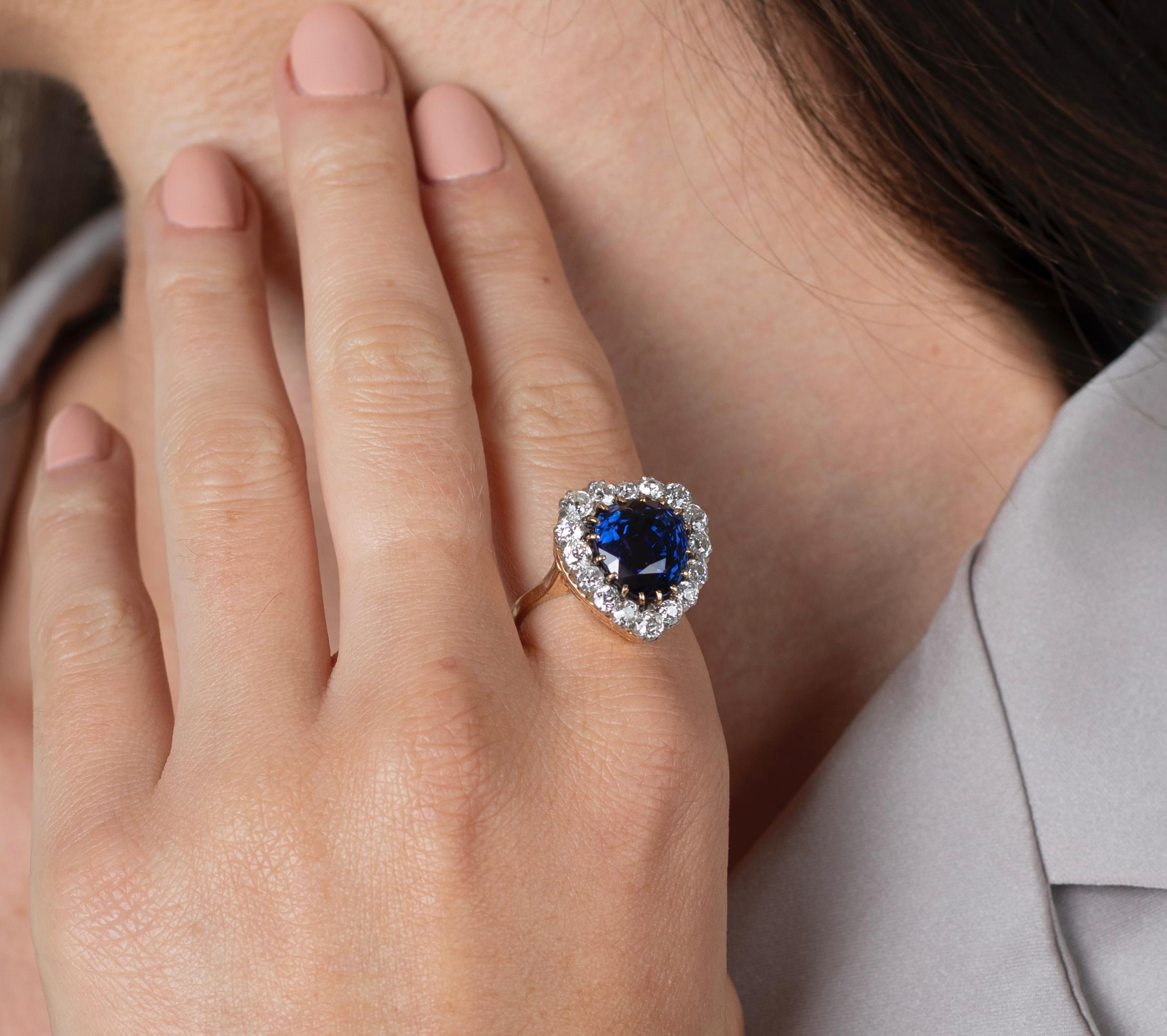 AGL-zertifizierter 9 Karat unbehandelter Ceylon-Blauer Saphir & alter Euro-Diamant 14K Ring im Angebot 5