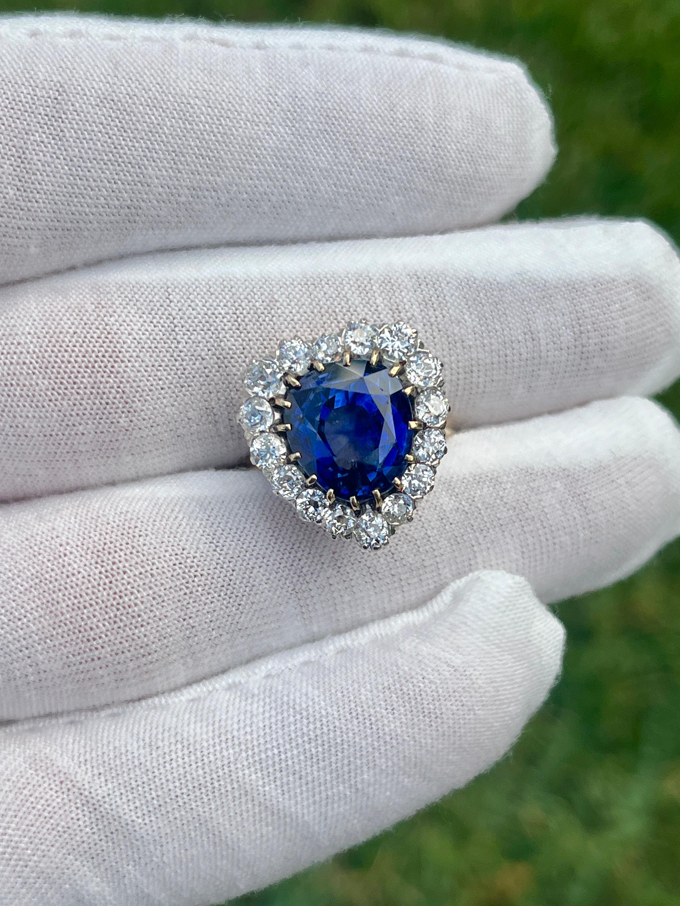 AGL-zertifizierter 9 Karat unbehandelter Ceylon-Blauer Saphir & alter Euro-Diamant 14K Ring (Alteuropäischer Schliff) im Angebot