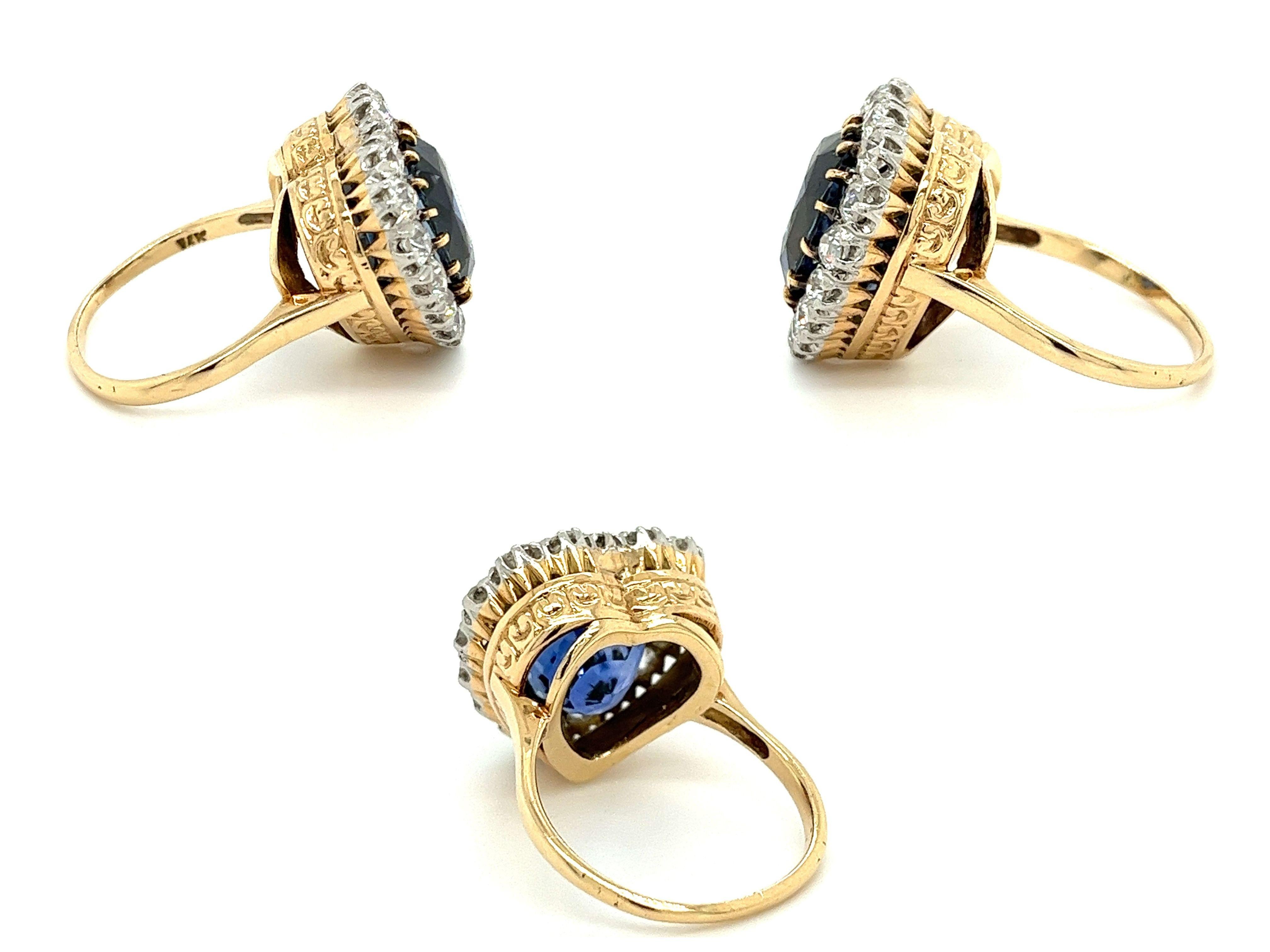 AGL-zertifizierter 9 Karat unbehandelter Ceylon-Blauer Saphir & alter Euro-Diamant 14K Ring im Zustand „Hervorragend“ im Angebot in Miami, FL