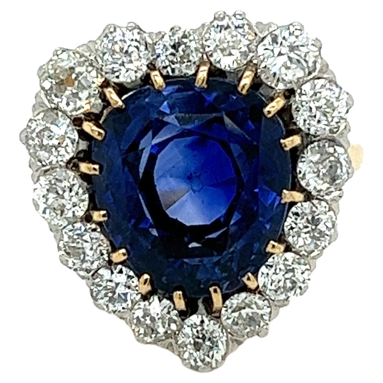 AGL Certified 9 Carat No Heat Ceylon Blue Sapphire & Old Euro Diamond 14K Ring For Sale