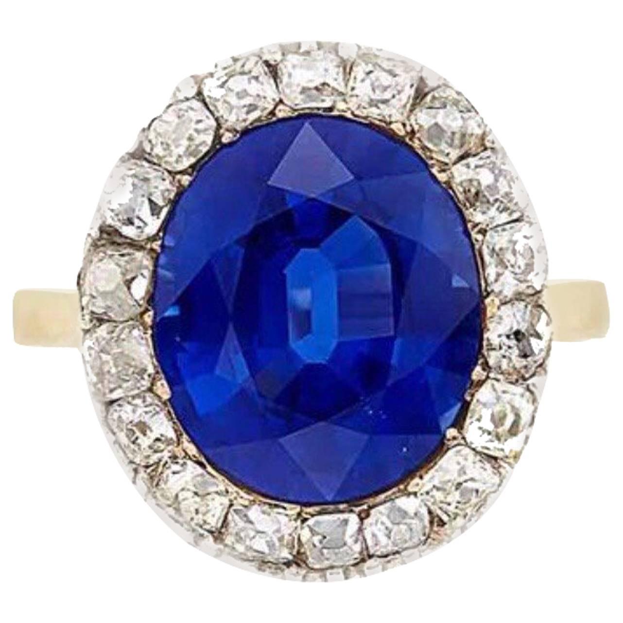 AGL Certified 9 Carat Sapphire, Antique Gold, Platinum and Diamond Ring
