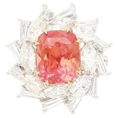 AGL Certified 9.10 Carat Ceylon No Heat Padparadscha Sapphire and Diamond Ring