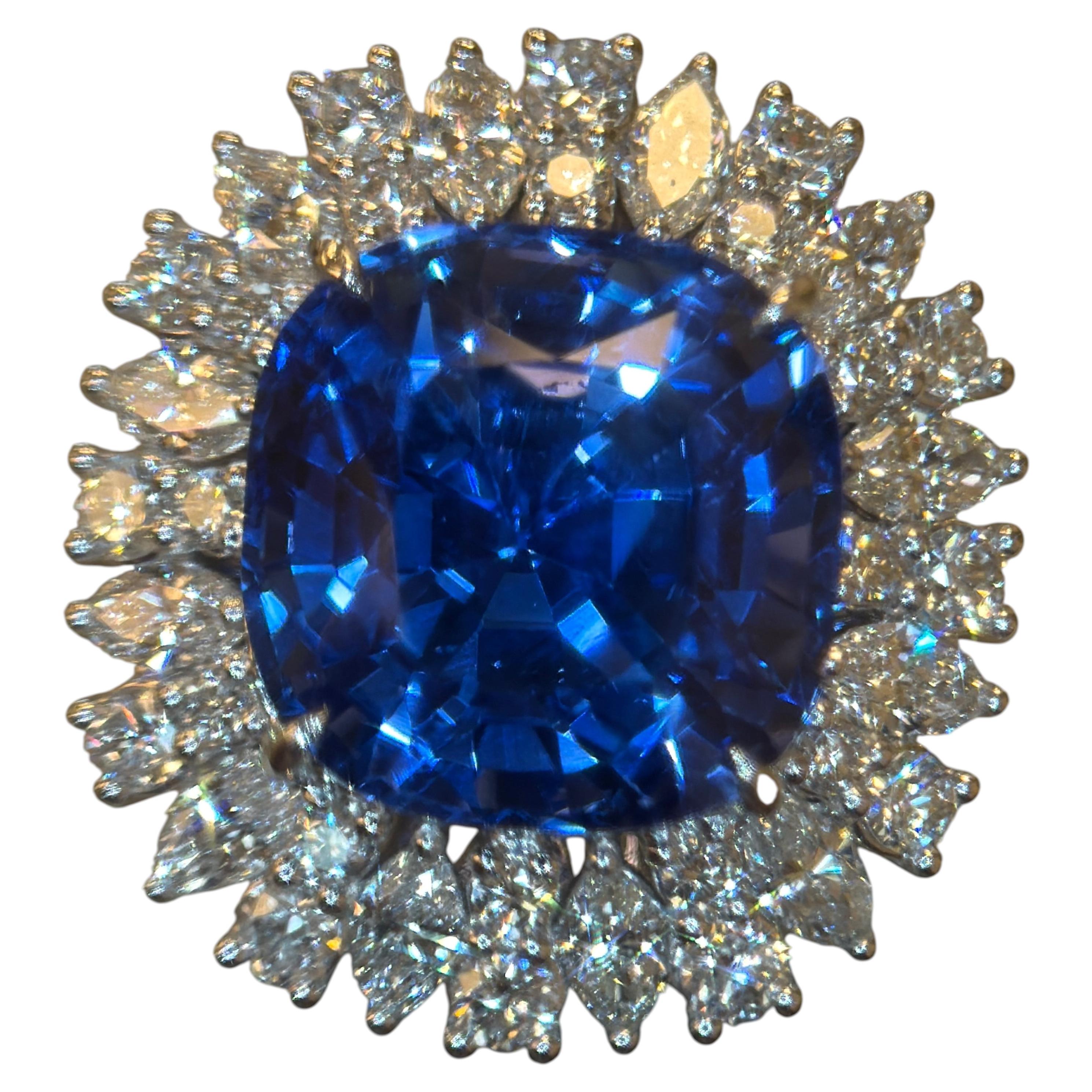 AGL-zertifizierter 9,12-Karat-Ceylon-Blauer Saphir (ohne Wärmebehandlung) mit Diamanten in Platin – Dent