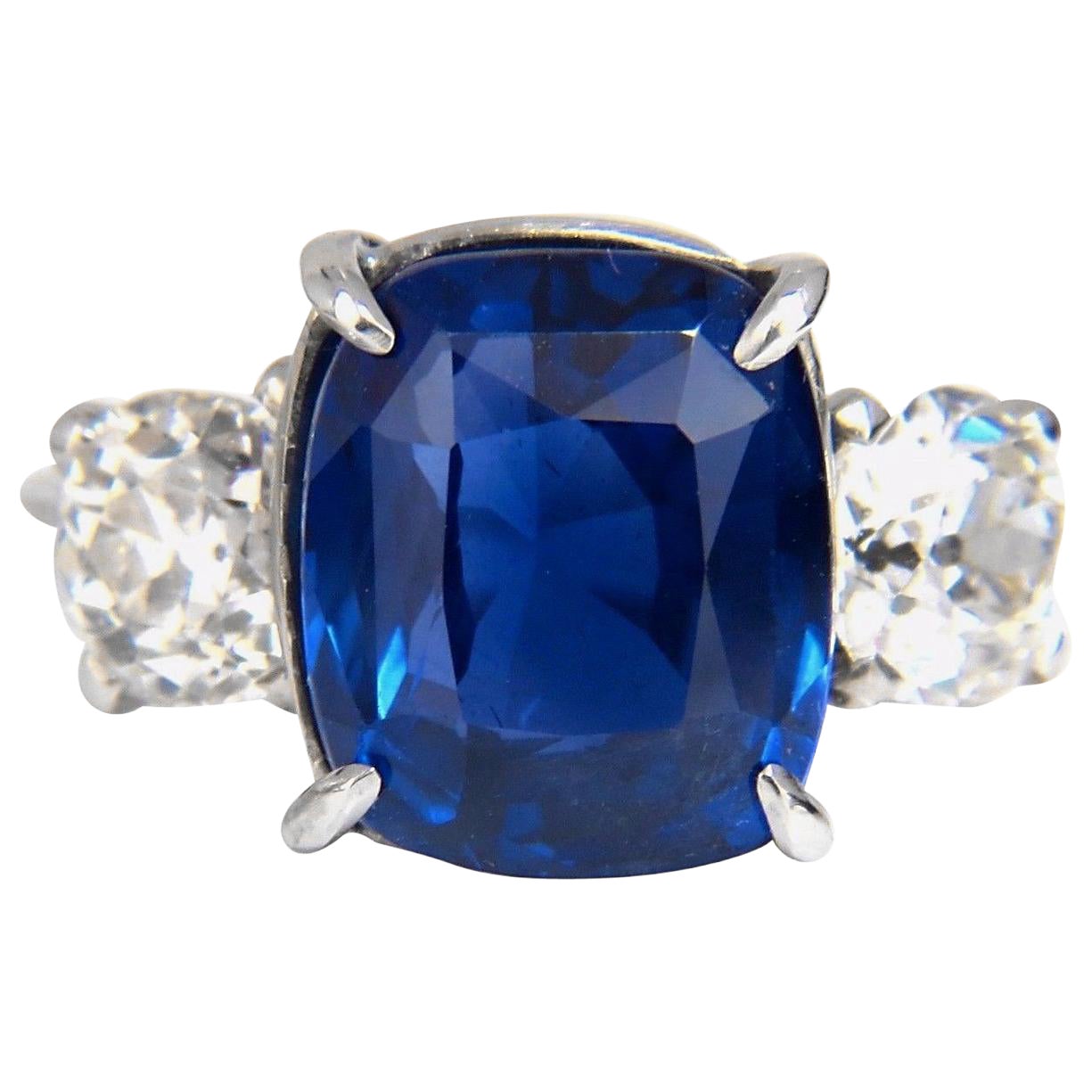 AGL Certified 9.23ct Natural No Heat Sri Lanka Sapphire Diamond Ring Platinum* For Sale