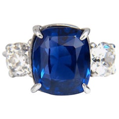 AGL Certified 9.23ct Natural No Heat Sri Lanka Sapphire Diamond Ring Platinum*