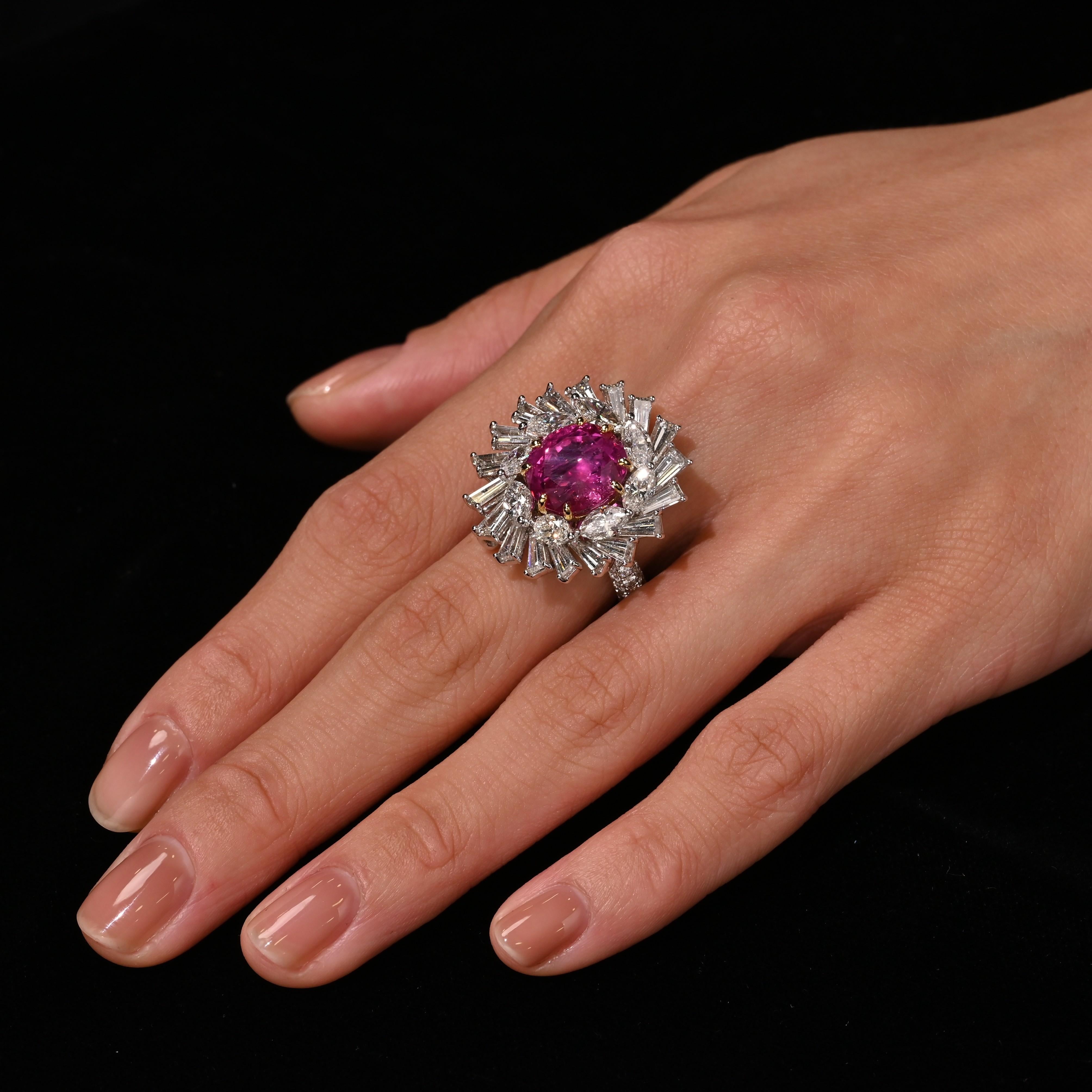 Bague à pendentif détachable en saphir rose de Birmanie certifié AGL, de 9,55 carats, sans chaleur Neuf - En vente à Miami, FL
