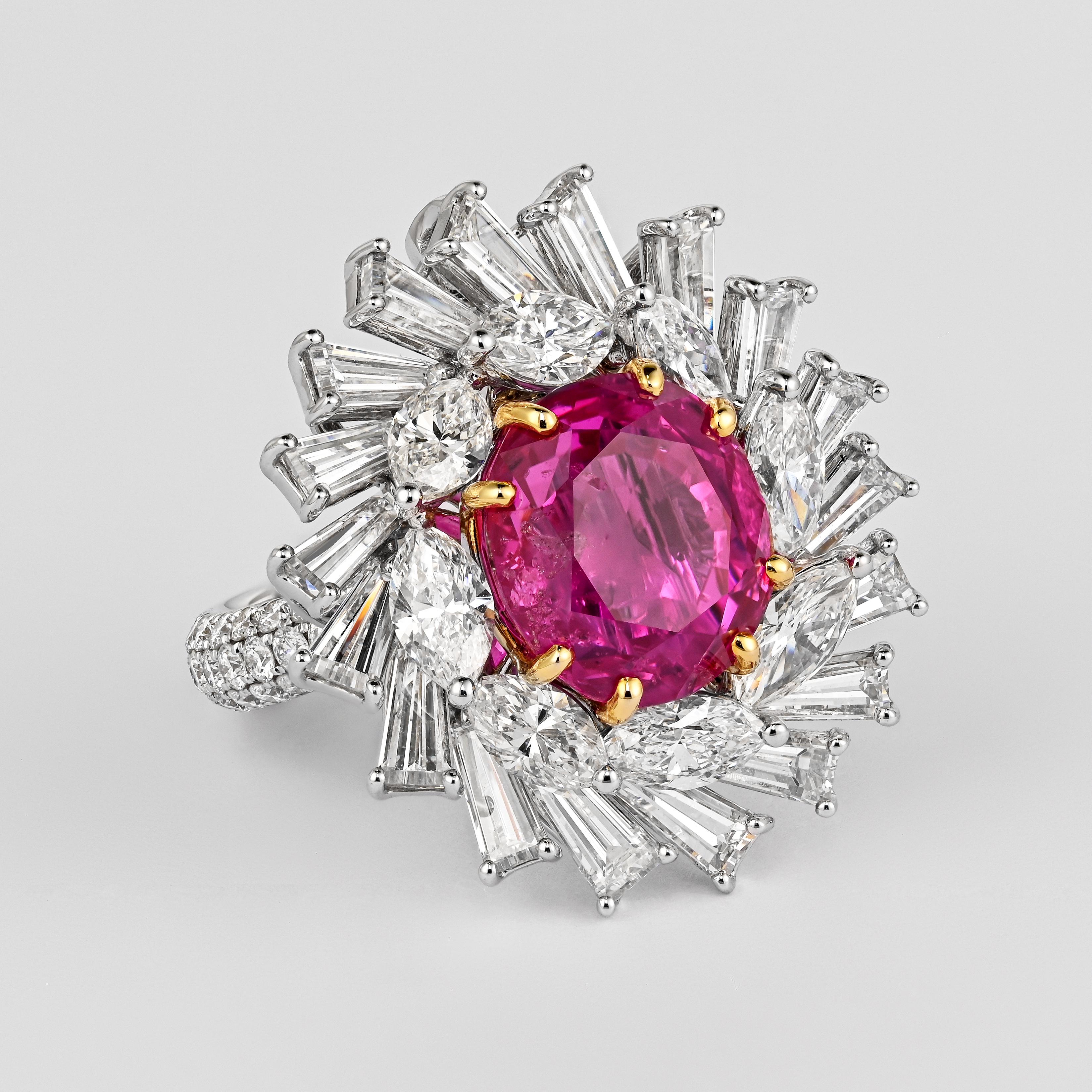 Bague à pendentif détachable en saphir rose de Birmanie certifié AGL, de 9,55 carats, sans chaleur en vente 7