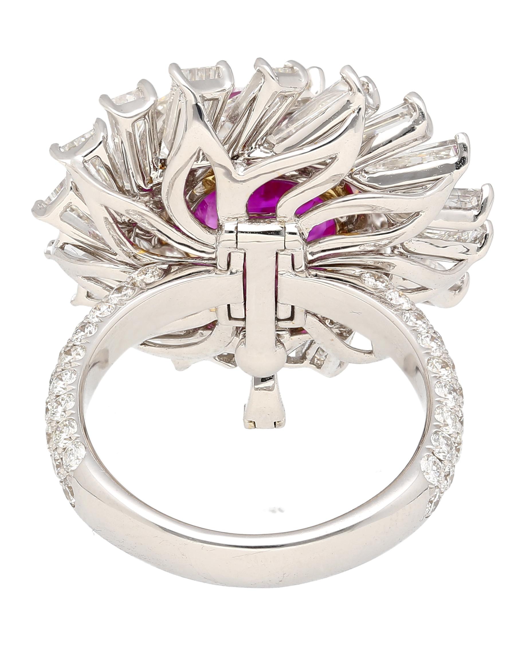 Bague à pendentif détachable en saphir rose de Birmanie certifié AGL, de 9,55 carats, sans chaleur en vente 3