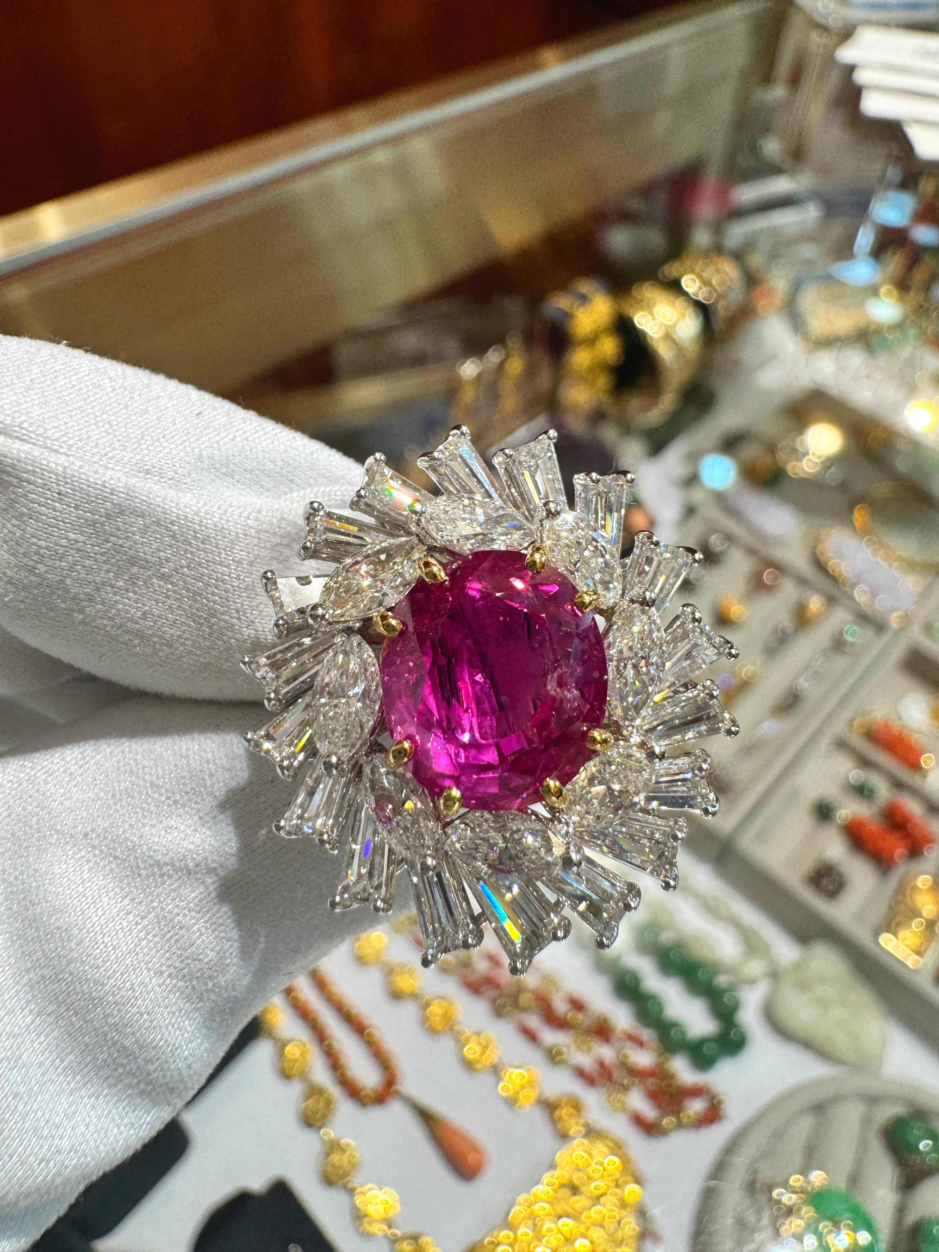 Bague à pendentif détachable en saphir rose de Birmanie certifié AGL, de 9,55 carats, sans chaleur en vente 6
