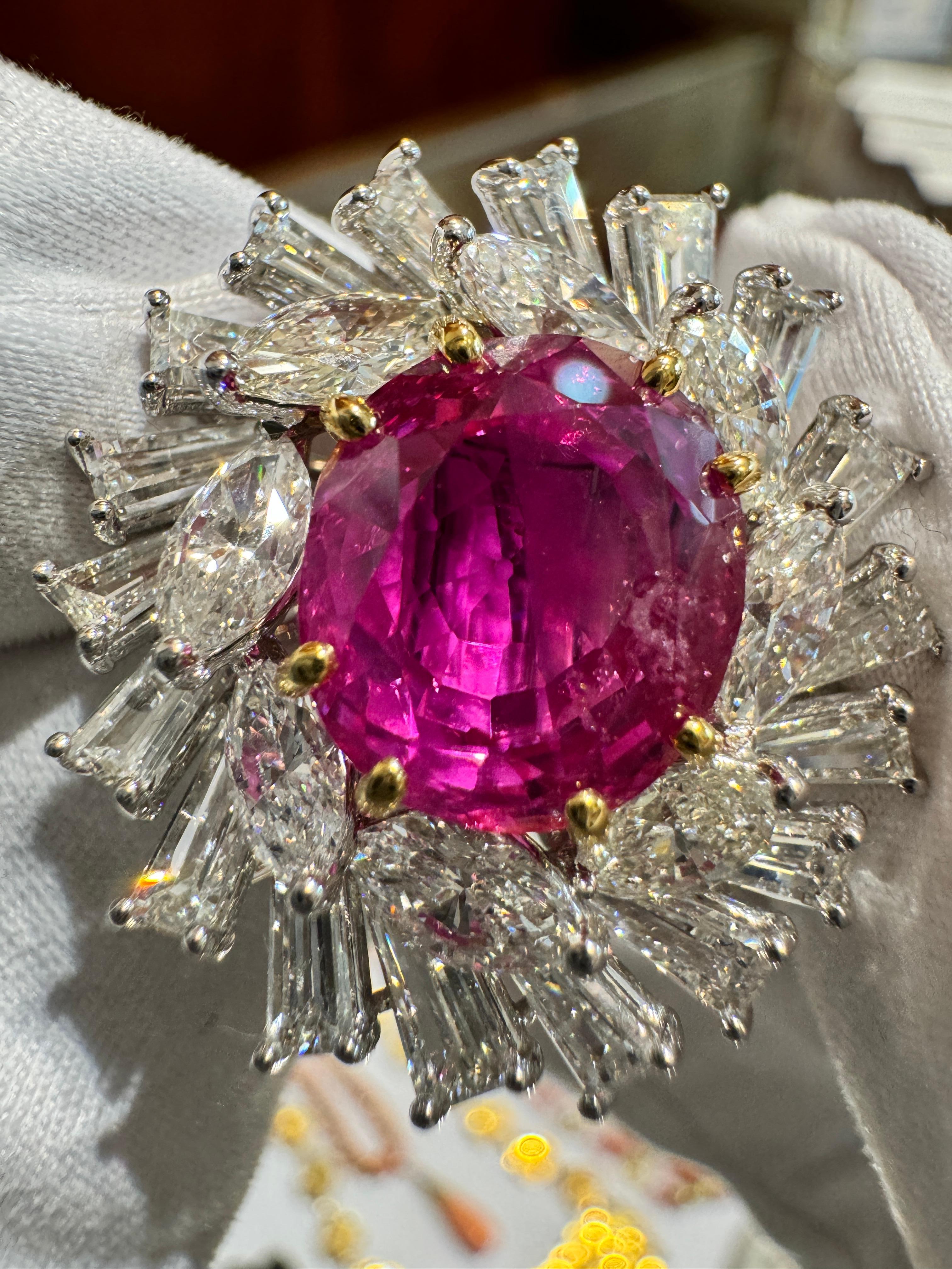 Bague à pendentif détachable en saphir rose de Birmanie certifié AGL, de 9,55 carats, sans chaleur Pour femmes en vente