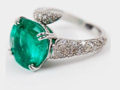 AGL Certified 9.67 Carat Emerald Diamond Ring INSIGNIFICANT OIL