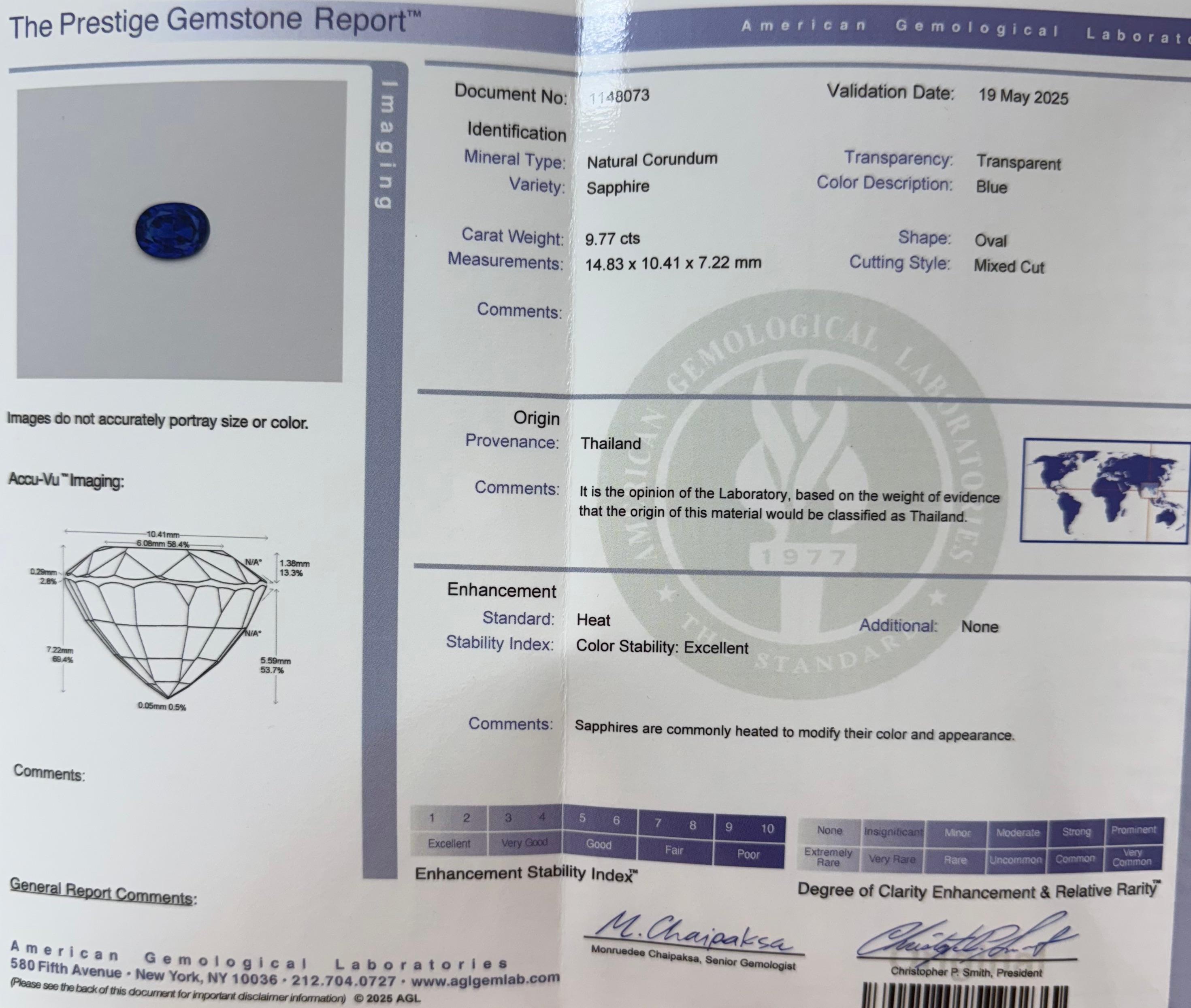 Anillo de zafiro y diamantes certificado AGL de 9,77 quilates en venta 1