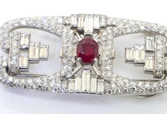 AGL Certified Antique Platinum 9.29ct VS Diamond No Heat Burma Ruby Brooch