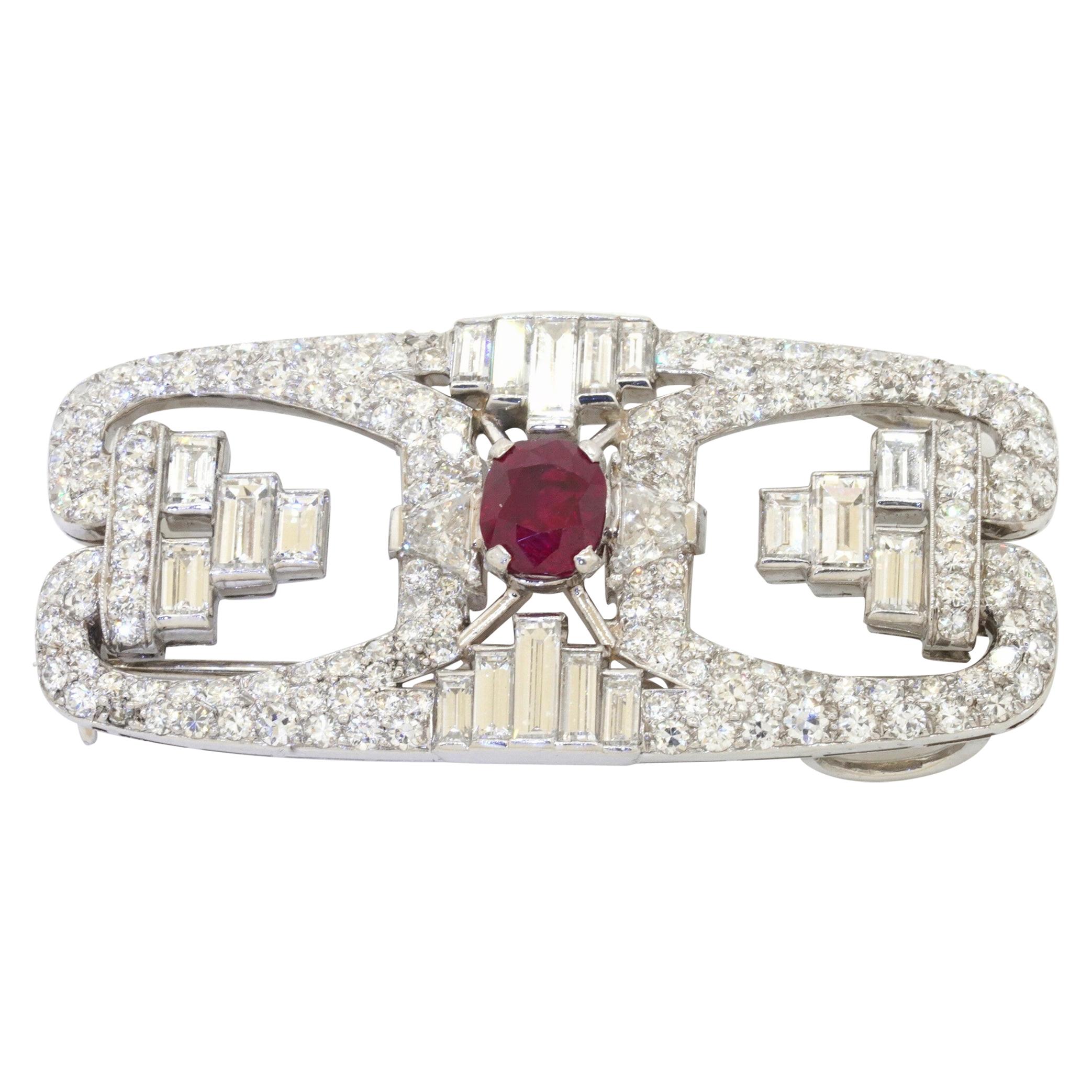 Certified Burmese Ruby Diamond Vintage Flower Brooch at 1stDibs