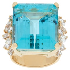 AGL Certified Aquamarine Ring with Round, Marquise & Baguette Diamonds
