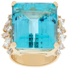 AGL Certified Aquamarine Ring with Round, Marquise & Baguette Diamonds in 14k