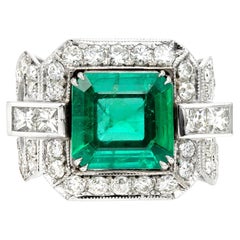 AGL Certified Art Deco 3.99 Ct. Columbian Emerald Cocktail Ring
