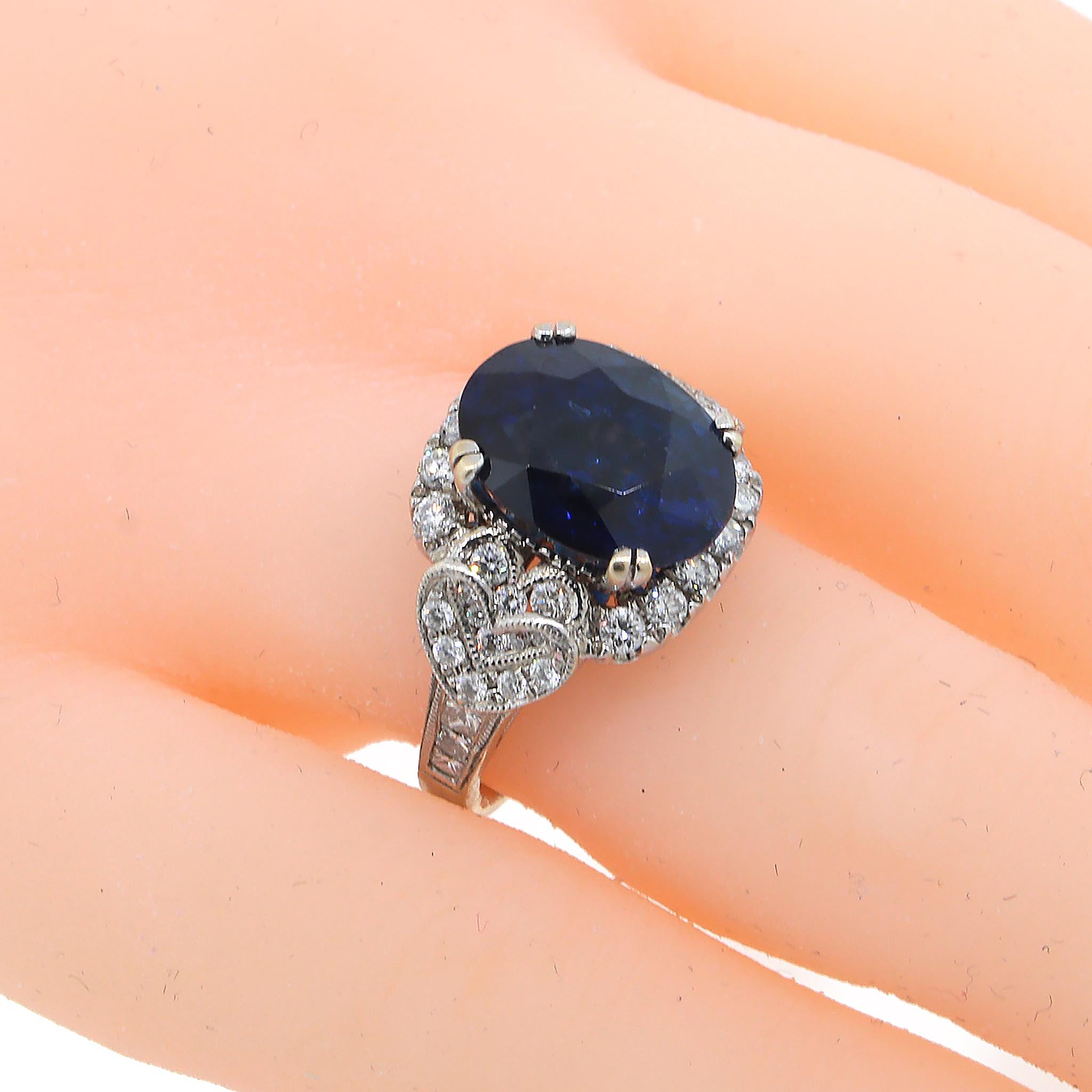 AGL Certified Blue Sapphire and Diamond Ring For Sale 1