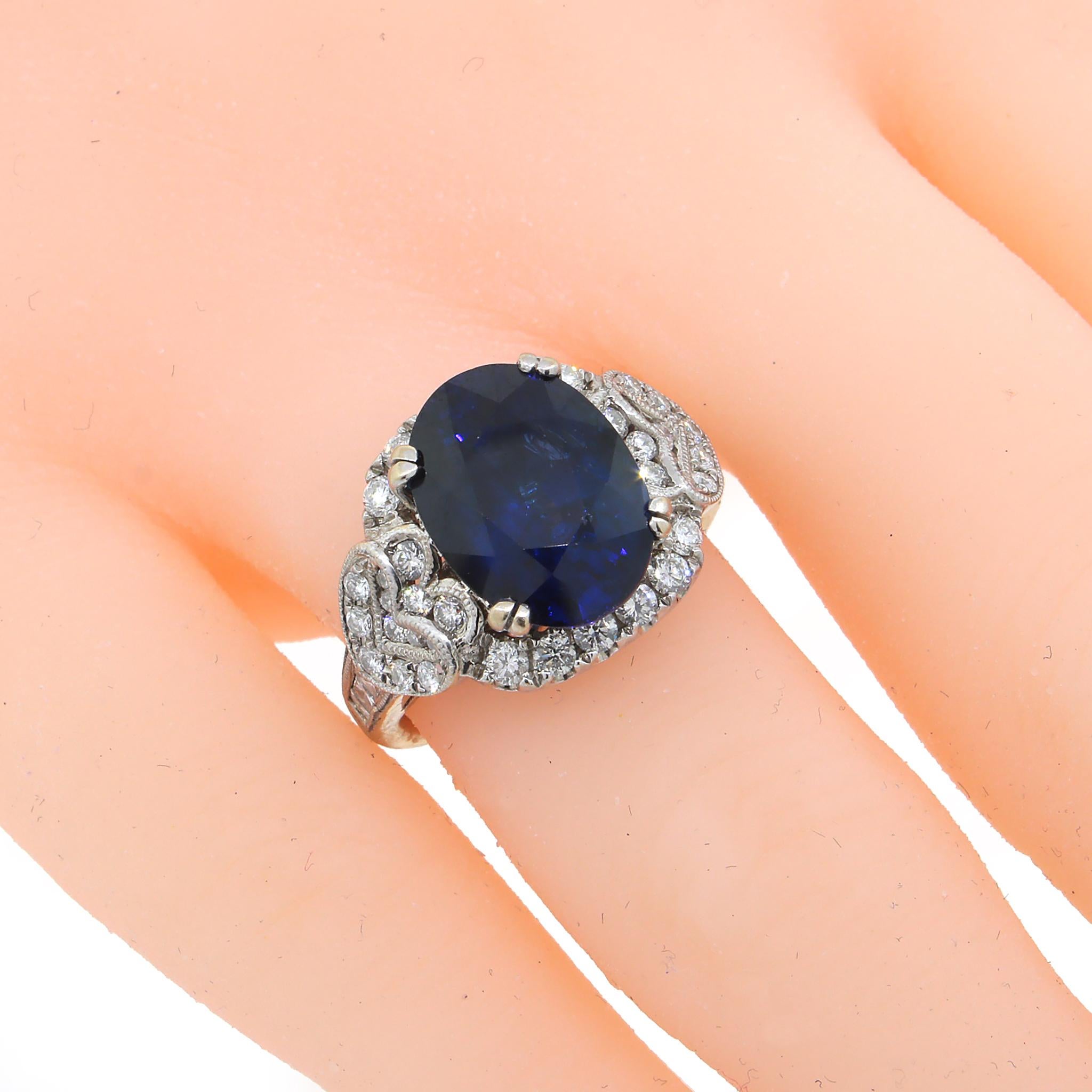 AGL Certified Blue Sapphire and Diamond Ring For Sale 2