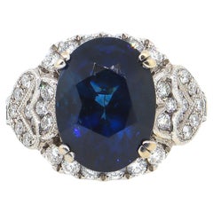 AGL Certified Blue Sapphire and Diamond Ring