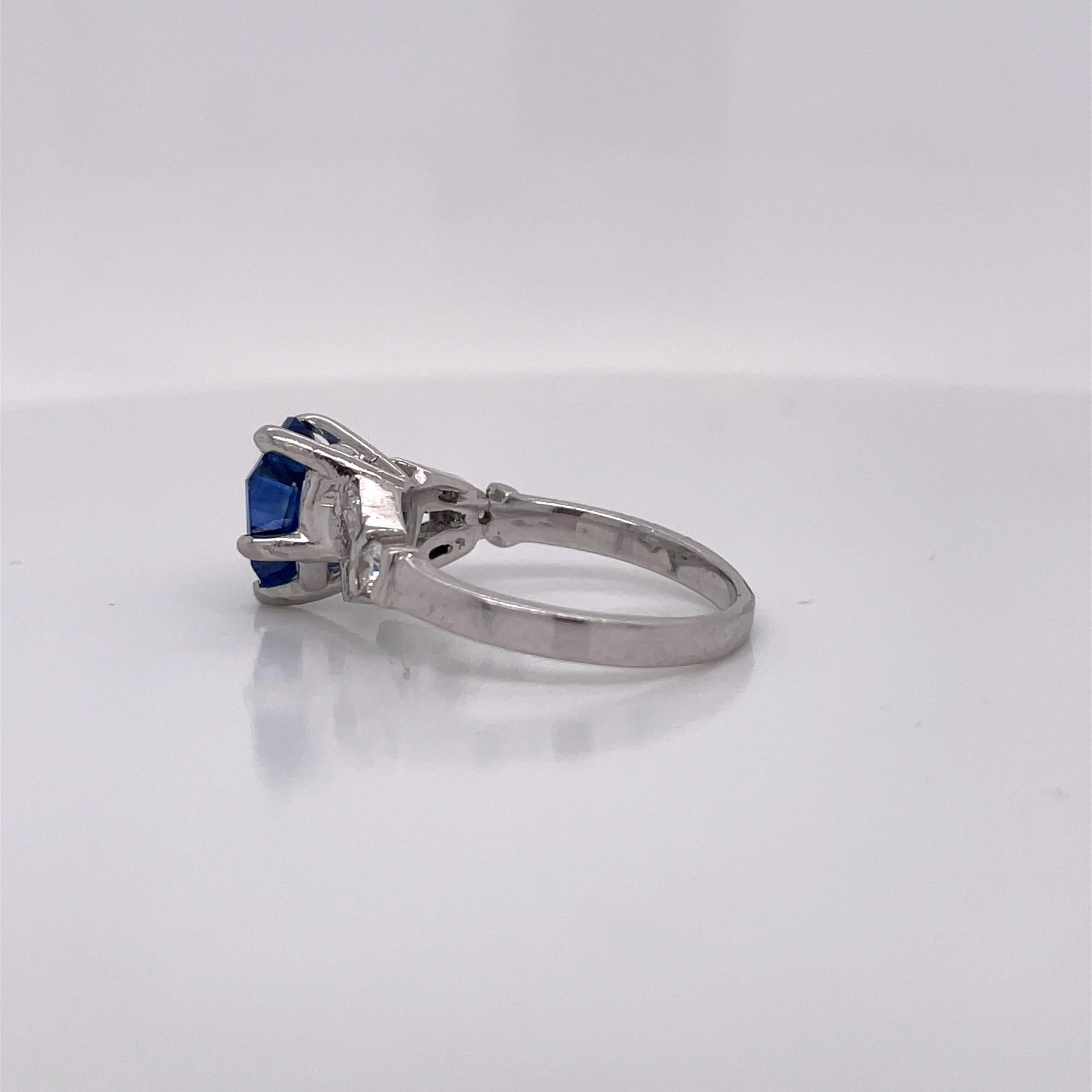 AGL Certified Blue Sapphire and Tapered Baguettes 1950s Platinum Ring 1