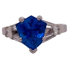 AGL Certified Blue Sapphire and Tapered Baguettes 1950s Platinum Ring