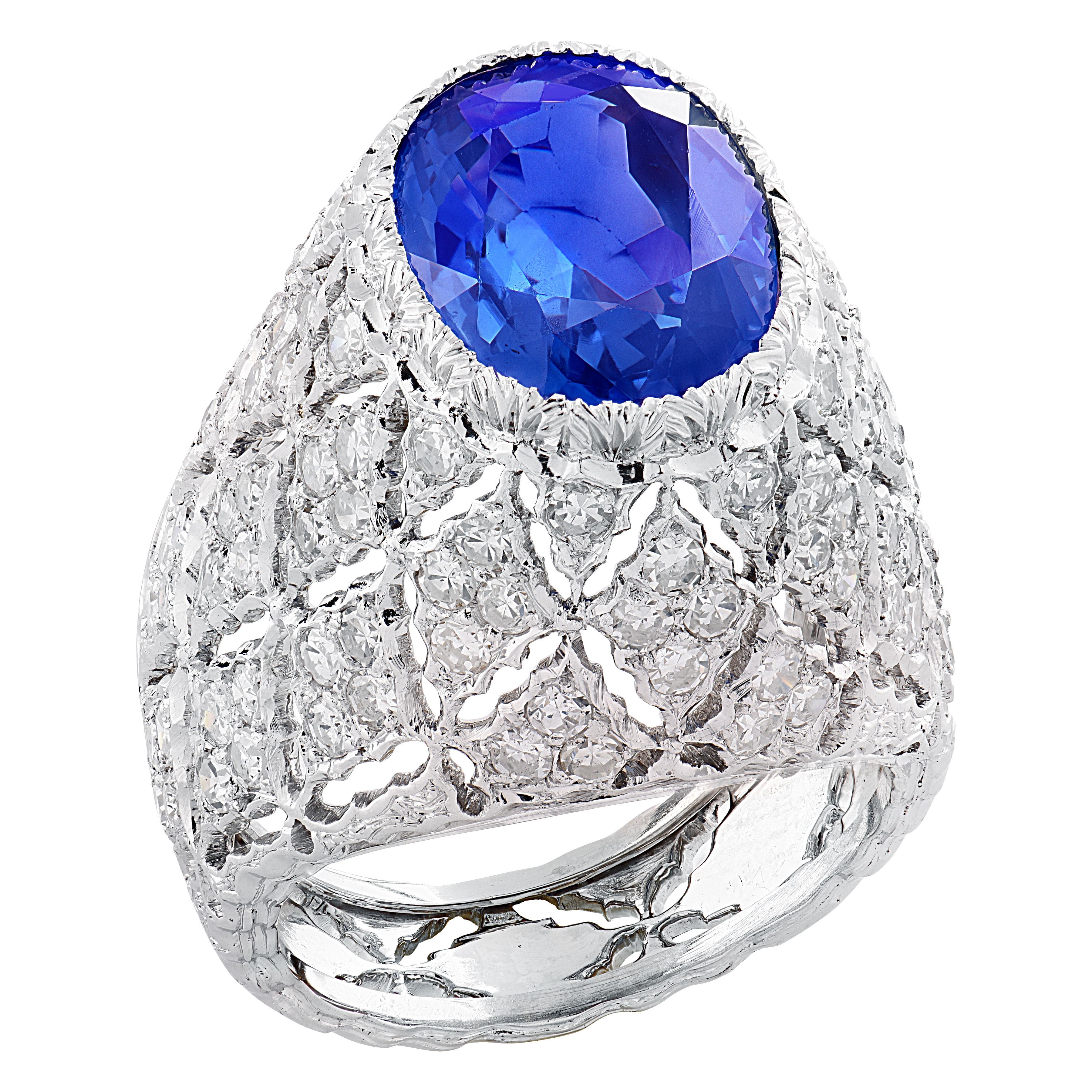AGL zertifizierter Buccellati 3,89 Karat Ceylon No Heat Saphir & Diamant Ring Damen im Angebot