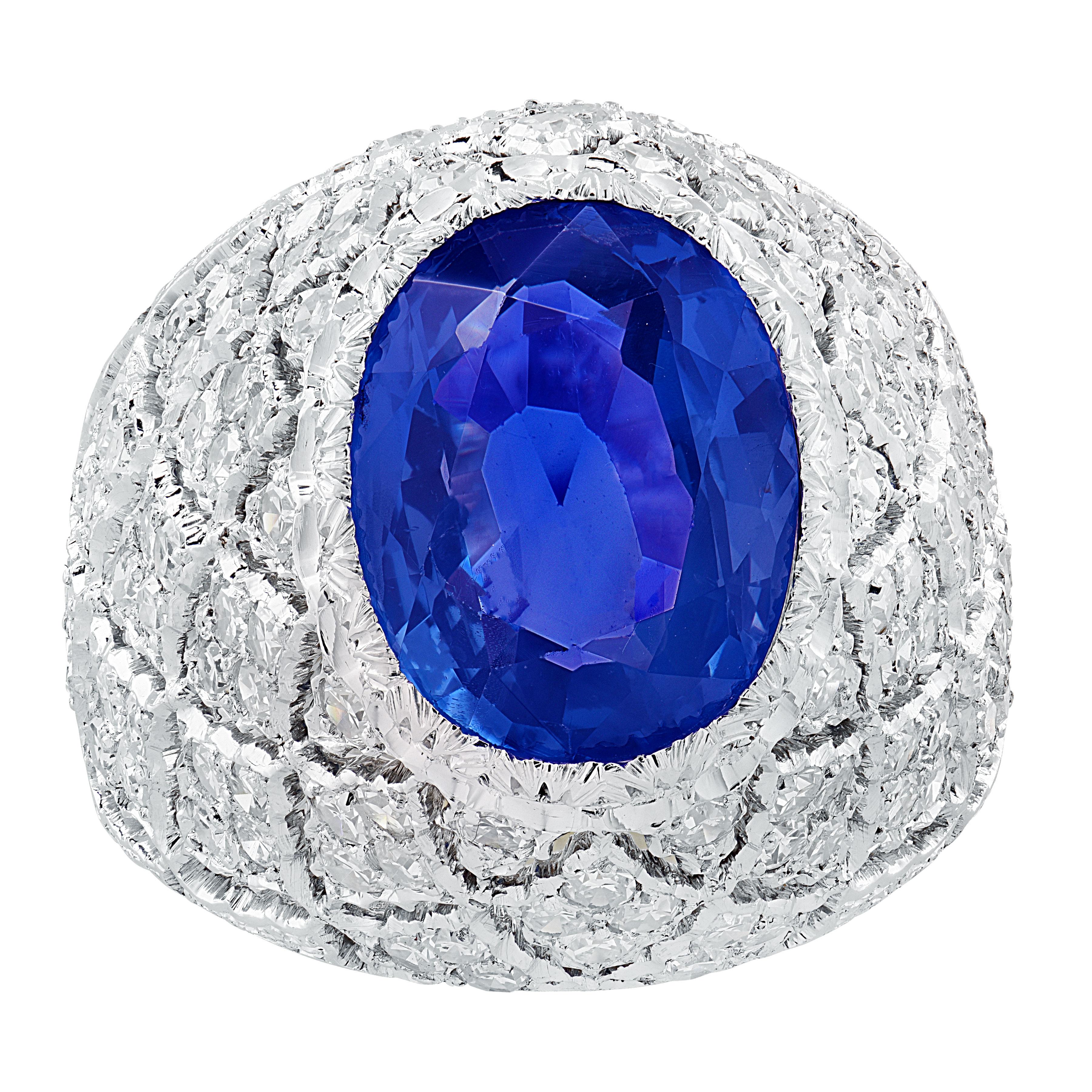 AGL zertifizierter Buccellati 3,89 Karat Ceylon No Heat Saphir & Diamant Ring im Angebot 2