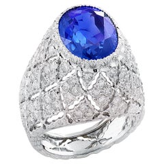 AGL Certified Buccellati 3.89 Carat Ceylon No Heat Sapphire & Diamond Ring