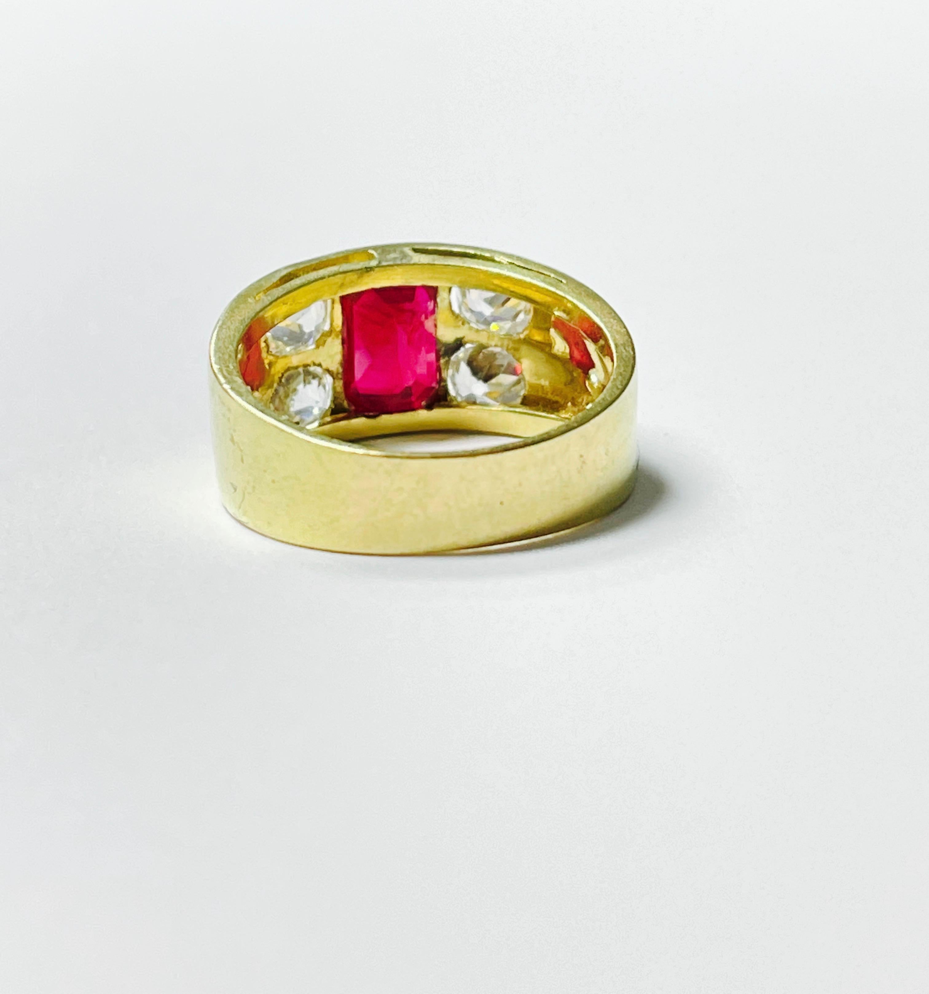 Women's or Men's AGL Certified Burma Heated Emerald Cut Ruby and Diamond Ring in 18K Yellow Gold For Sale