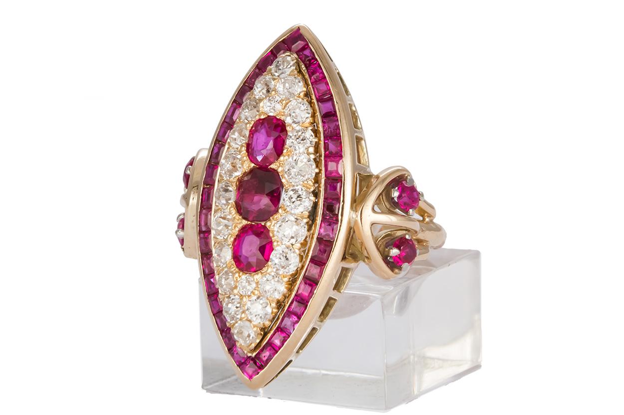 Contemporary AGL Certified Burma No Heat Ruby and Diamond Cocktail Ring 14 karat Yellow Gold