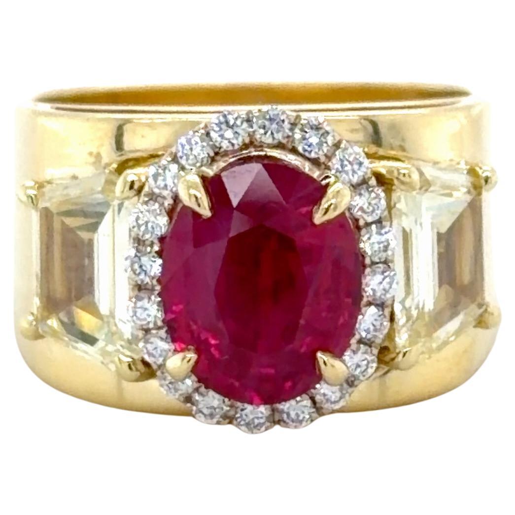 AGL Certified Burma Ruby, Yellow Diamond and Diamond Ring