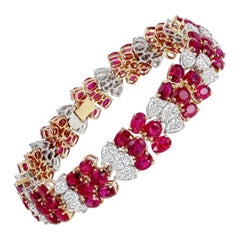 Rubino riscaldato birmano certificato AGL  Bracciale con diamanti e oro bianco 18 carati