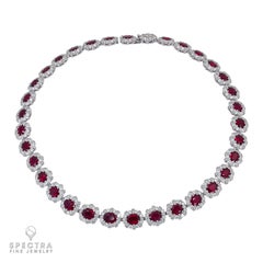 AGL Certified 34.81ct Burmese Ruby & Diamond Necklace in 18K Gold